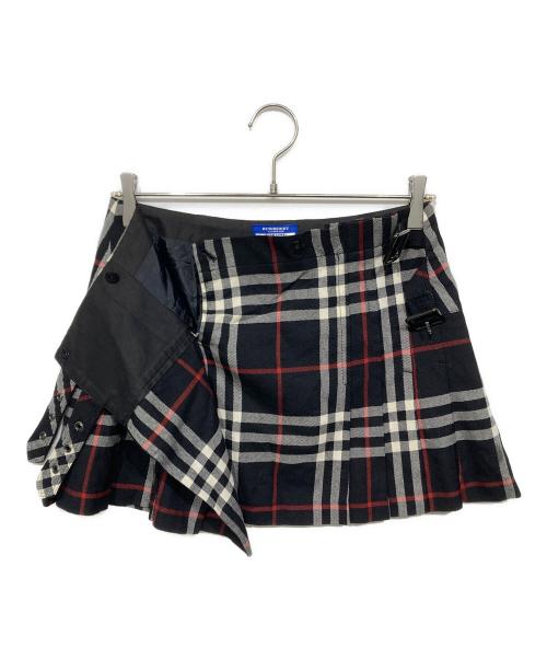 BURBERRY BLUE LABEL（バーバリー ブルー レーベル）BURBERRY BLUE LABEL (バーバリー ブルー レーベル) チェックプリーツスカート ブラック×ホワイト サイズ:38の古着・服飾アイテム
