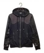 JUST CAVALLIジャストカヴァリ）の古着「Faux Leather-Sleeve Zip-Front Hoodie」｜ブラック