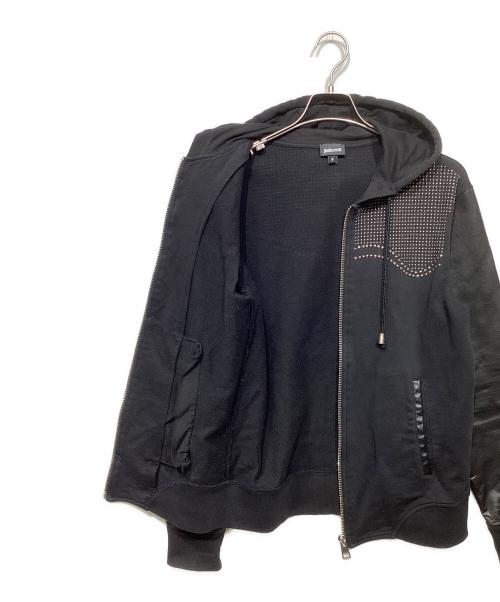 JUST CAVALLI（ジャストカヴァリ）JUST CAVALLI (ジャストカヴァリ) Faux Leather-Sleeve Zip-Front Hoodie ブラック サイズ:Sの古着・服飾アイテム