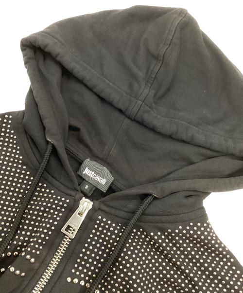 JUST CAVALLI（ジャストカヴァリ）JUST CAVALLI (ジャストカヴァリ) Faux Leather-Sleeve Zip-Front Hoodie ブラック サイズ:Sの古着・服飾アイテム