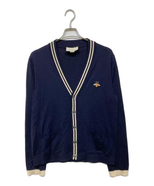 GUCCI（グッチ）GUCCI (グッチ) Bee刺繍 Vネックカーディガン ネイビー×ホワイト サイズ:Lの古着・服飾アイテム