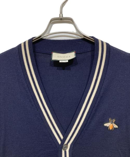 GUCCI（グッチ）GUCCI (グッチ) Bee刺繍 Vネックカーディガン ネイビー×ホワイト サイズ:Lの古着・服飾アイテム