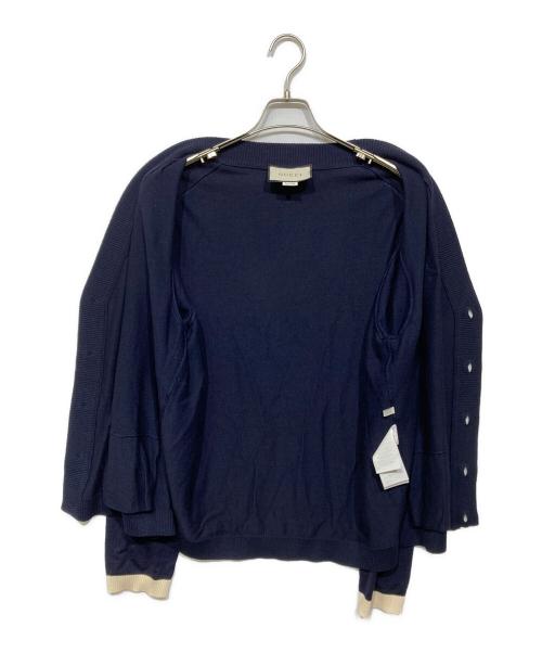 GUCCI（グッチ）GUCCI (グッチ) Bee刺繍 Vネックカーディガン ネイビー×ホワイト サイズ:Lの古着・服飾アイテム