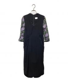 Mame Kurogouchi（マメクロゴウチ）の古着「Lace Sleeves I-Line Dress　MM19SS-DR703」｜ブラック