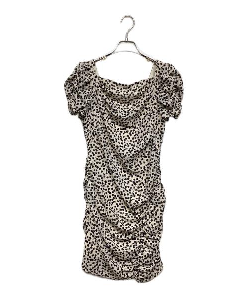 HER LIP TO（ハーリップトゥ）HER LIP TO (ハーリップトゥ) Draped Cherry Pattern Mini One-Piece ベージュ×ブラック サイズ:Sの古着・服飾アイテム
