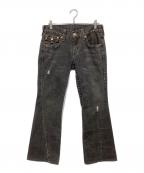 TRUE RELIGIONトゥルー レリジョン）の古着「ダメージフレアデニム」｜ブラック