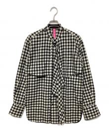 TAKESHI KOSAKA by Y's Pink Label（タケシコウサカ バイ ワイズピンクレーベル）の古着「ギンガムチェックノーカラーシャツ」｜ベージュ×ブラック