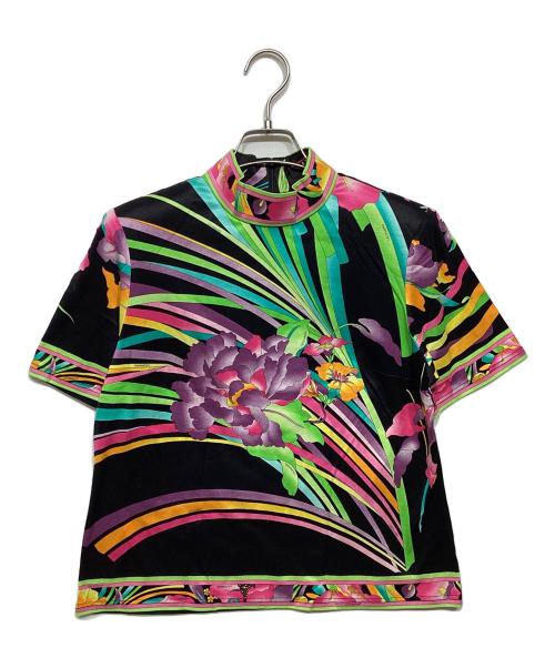 LEONARD（レオナール）LEONARD (レオナール) ハイネック総柄Tシャツ ブラック×マルチカラー サイズ:LLの古着・服飾アイテム