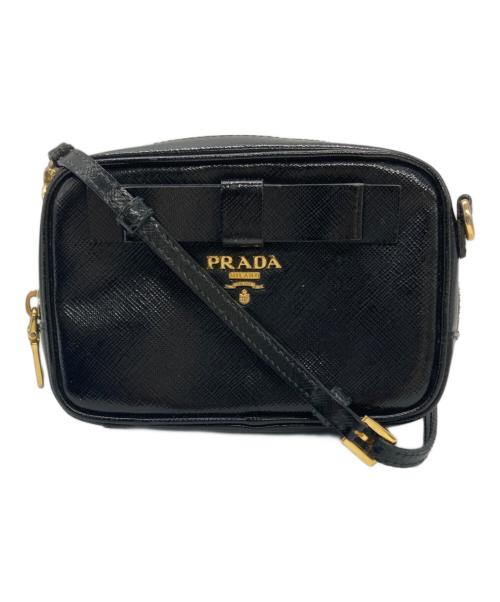 PRADA（プラダ）PRADA (プラダ) サフィアーノ ヴェルニリボン ミニショルダーバッグ ブラックの古着・服飾アイテム