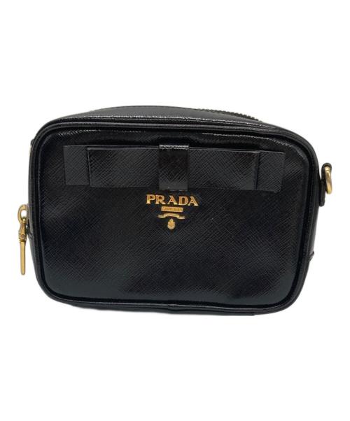 PRADA（プラダ）PRADA (プラダ) サフィアーノ ヴェルニリボン ミニショルダーバッグ ブラックの古着・服飾アイテム