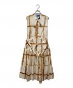 PRADAプラダ）の古着「ノースリーブ ウエストギャザーワンピース　P3B37」｜ベージュ×ホワイト