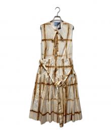 PRADA（プラダ）の古着「ノースリーブ ウエストギャザーワンピース　P3B37」｜ベージュ×ホワイト