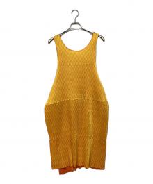 im MIYAKE DESIGN STUDIO（イッセイミヤケデザインスタジオ）の古着「エプロンデザインノースリーブプリーツワンピース」｜オレンジ×イエロー
