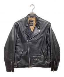 Cinquanta×BEAMS F（チンクワンタ×ビームスエフ）の古着「別注 ホースレザー スタンドカラー ダブルライダース」｜ブラック