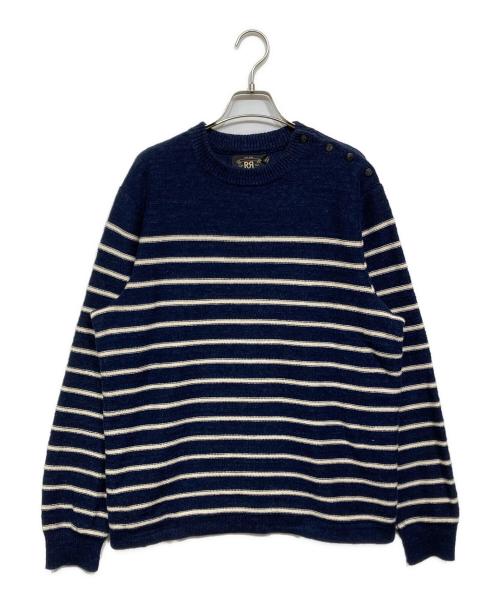 RRL（ダブルアールエル）RRL (ダブルアールエル) ショルダーボタン ボーダニット ネイビー サイズ:Lの古着・服飾アイテム