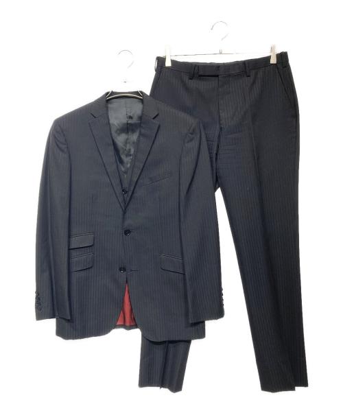 BURBERRY BLACK LABEL（バーバリーブラックレーベル）BURBERRY BLACK LABEL (バーバリーブラックレーベル) 3ピースストライプセットアップ ブラック サイズ:40の古着・服飾アイテム
