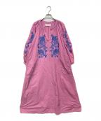 sara mallikaサラマリカ）の古着「Cotton Linen Big Flower Embroidery Dress」｜ピンク×ブルー