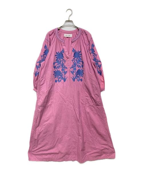 sara mallika（サラマリカ）sara mallika (サラマリカ) Cotton Linen Big Flower Embroidery Dress ピンク×ブルー サイズ: Sの古着・服飾アイテム