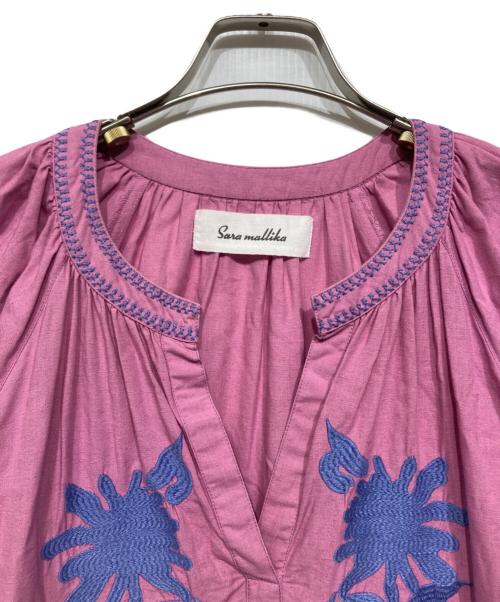 sara mallika（サラマリカ）sara mallika (サラマリカ) Cotton Linen Big Flower Embroidery Dress ピンク×ブルー サイズ: Sの古着・服飾アイテム