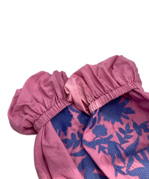 sara mallika（サラマリカ）sara mallika (サラマリカ) Cotton Linen Big Flower Embroidery Dress ピンク×ブルー サイズ: Sの古着・服飾アイテム