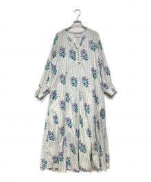 ne quittez pas（ヌキテパ）の古着「Cotton Jacquard Lily Print Flare Dress」｜グレー×パープル