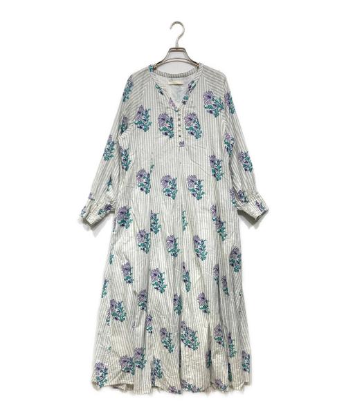 ne quittez pas（ヌキテパ）ne quittez pas (ヌキテパ) Cotton Jacquard Lily Print Flare Dress グレー×パープル サイズ:Mの古着・服飾アイテム