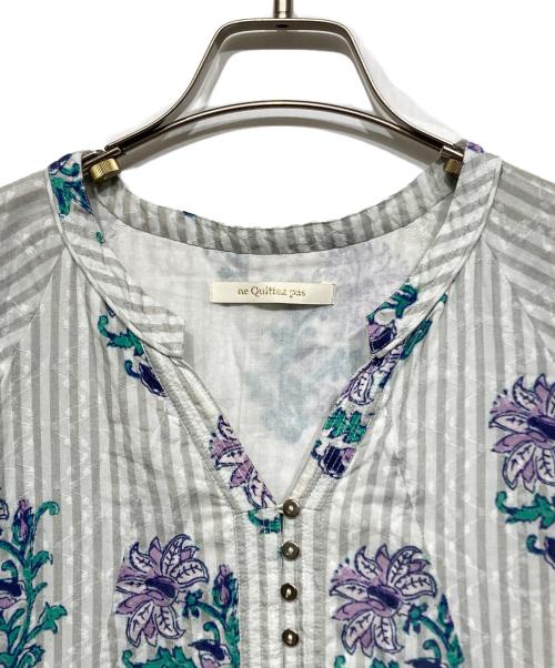 ne quittez pas（ヌキテパ）ne quittez pas (ヌキテパ) Cotton Jacquard Lily Print Flare Dress グレー×パープル サイズ:Mの古着・服飾アイテム