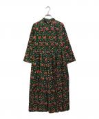 house of lotusハウスオブロータス）の古着「花柄ロングスリーブマキシドレス」｜グリーン×ブラック