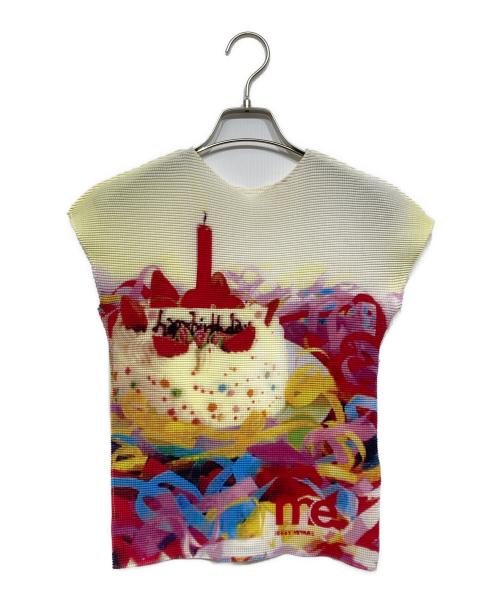 me ISSEY MIYAKE（ミーイッセイ ミヤケ）me ISSEY MIYAKE (ミーイッセイ ミヤケ) ケーキプリントノースリーブプリーツカットソー マルチカラー サイズ:不明の古着・服飾アイテム