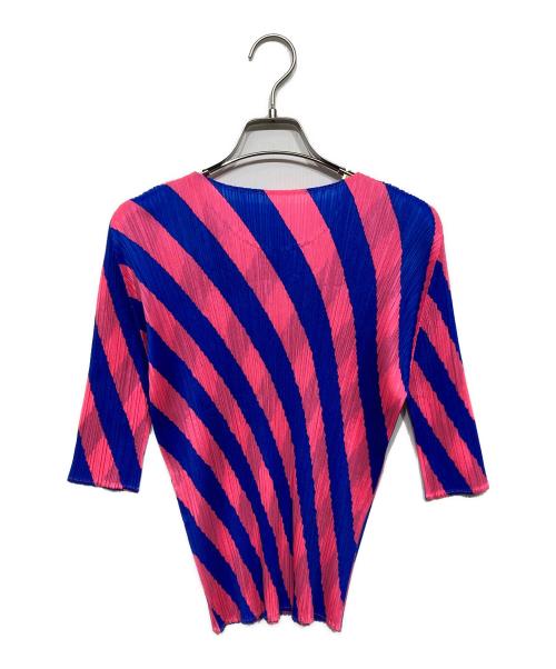 PLEATS PLEASE（プリーツプリーズ）PLEATS PLEASE (プリーツプリーズ) プリーツカットソー ブルー×ピンク サイズ:3の古着・服飾アイテム