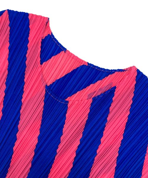PLEATS PLEASE（プリーツプリーズ）PLEATS PLEASE (プリーツプリーズ) プリーツカットソー ブルー×ピンク サイズ:3の古着・服飾アイテム