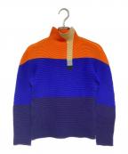 me ISSEY MIYAKEミーイッセイ ミヤケ）の古着「デザインハイネックプリーツカットソー」｜ネイビー×オレンジ