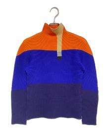 me ISSEY MIYAKE（ミーイッセイ ミヤケ）の古着「デザインハイネックプリーツカットソー」｜ネイビー×オレンジ