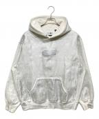 MM6 Maison Margiela×SUPREMEエムエムシックスメゾンマルジェラ×シュプリーム）の古着「Foil Box Logo Hooded Sweatshirt」｜ホワイト×シルバー