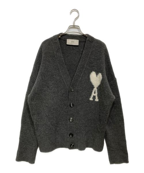 AMI Alexandre Mattiussi（アミアレクサンドルマテュッシ）AMI Alexandre Mattiussi (アミアレクサンドルマテュッシ) アルパカブレンド Vネック ハートニットカーディガン グレー サイズ: Sの古着・服飾アイテム
