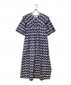 sara mallika×zoharu vintageサラマリカ×）の古着「Cotton Twill Big Collar Dress」｜ブルー×ブラウン