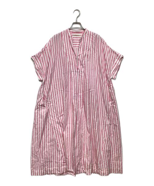 ne quittez pas（ヌキテパ）ne quittez pas (ヌキテパ) Poplin Stripe Big Shirts Dress ピンク×ホワイト サイズ:不明の古着・服飾アイテム
