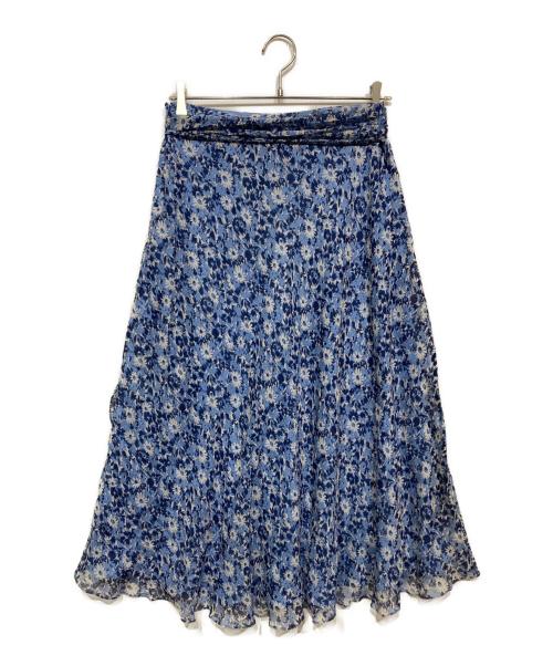 POLO RALPH LAUREN（ポロ・ラルフローレン）POLO RALPH LAUREN (ポロ・ラルフローレン) シルク花柄シアースカート ブルー サイズ:6の古着・服飾アイテム