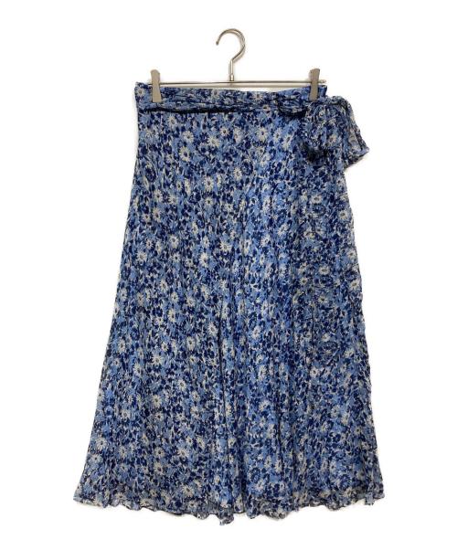 POLO RALPH LAUREN（ポロ・ラルフローレン）POLO RALPH LAUREN (ポロ・ラルフローレン) シルク花柄シアースカート ブルー サイズ:4の古着・服飾アイテム