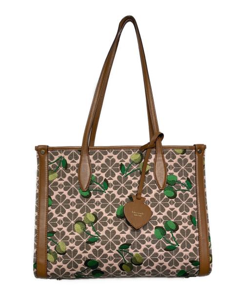 Kate Spade（ケイトスペード）Kate Spade (ケイトスペード) スペードフラワージャカードマーケットチェリーミディアムトート ベージュの古着・服飾アイテム