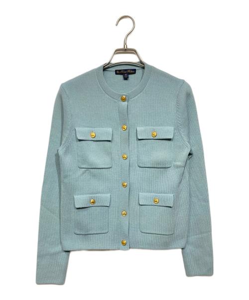 BROOKS BROTHERS（ブルックスブラザーズ）BROOKS BROTHERS (ブルックスブラザーズ) ミラノリブ ゴールドボタン ノーカラーニットジャケット ブルー サイズ:XSの古着・服飾アイテム