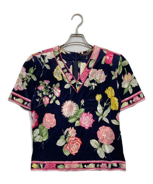 LEONARD（レオナール）LEONARD (レオナール) 総柄Vネックブラウス ブラック サイズ:Lの古着・服飾アイテム