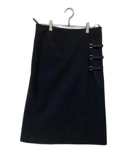 PRADA（プラダ）PRADA (プラダ) 3連ベルト 巻きスカート ブラック サイズ:40の古着・服飾アイテム
