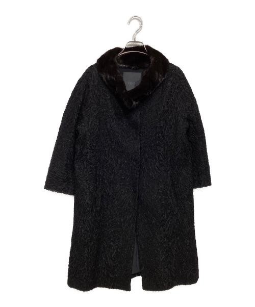 FENDI（フェンディ）FENDI (フェンディ) ミンクファー襟付きジャガードコート ブラック サイズ:40の古着・服飾アイテム