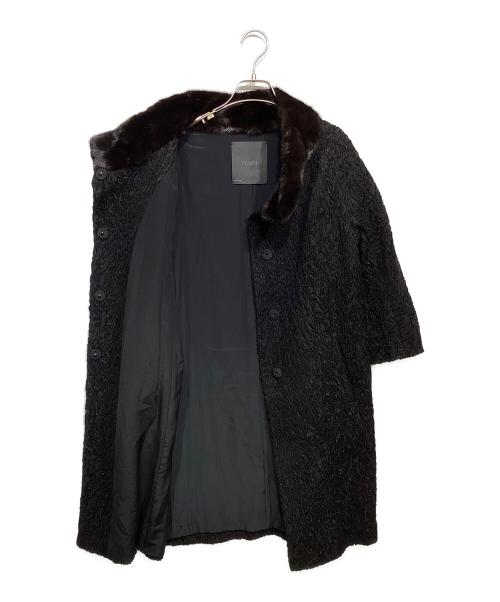 FENDI（フェンディ）FENDI (フェンディ) ミンクファー襟付きジャガードコート ブラック サイズ:40の古着・服飾アイテム