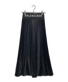 BALENCIAGA（バレンシアガ）の古着「ウエストロゴ プリーツサテンスカート」｜ブラック