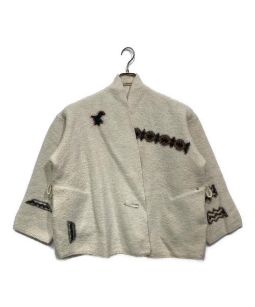 45R（フォーティファイブ・アール）45R (フォーティファイブ・アール) インターシャの縮絨ニットボレロ ベージュの古着・服飾アイテム