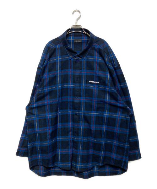 BALENCIAGA（バレンシアガ）BALENCIAGA (バレンシアガ) オーバーサイズチェックシャツ ブルー サイズ:Lの古着・服飾アイテム