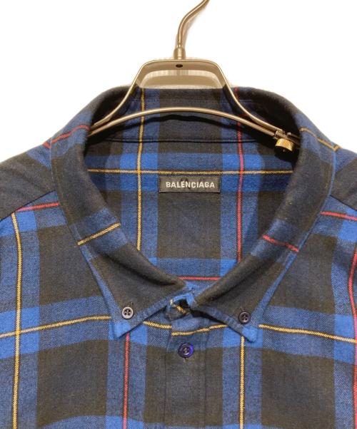 BALENCIAGA（バレンシアガ）BALENCIAGA (バレンシアガ) オーバーサイズチェックシャツ ブルー サイズ:Lの古着・服飾アイテム