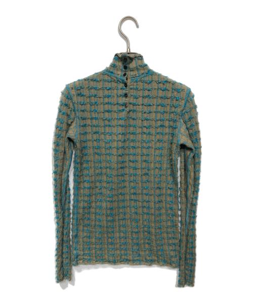 IRENE（アイレネ）IRENE (アイレネ) Cut Yarn Knit Tops ベージュ×ブルー サイズ:36の古着・服飾アイテム